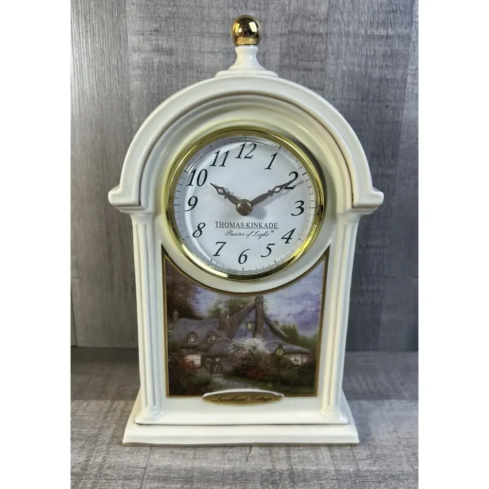 VTG Thomas Kinkade Sweetheart Cottage Desk Shelf Mantle Porcelain Clock 2004